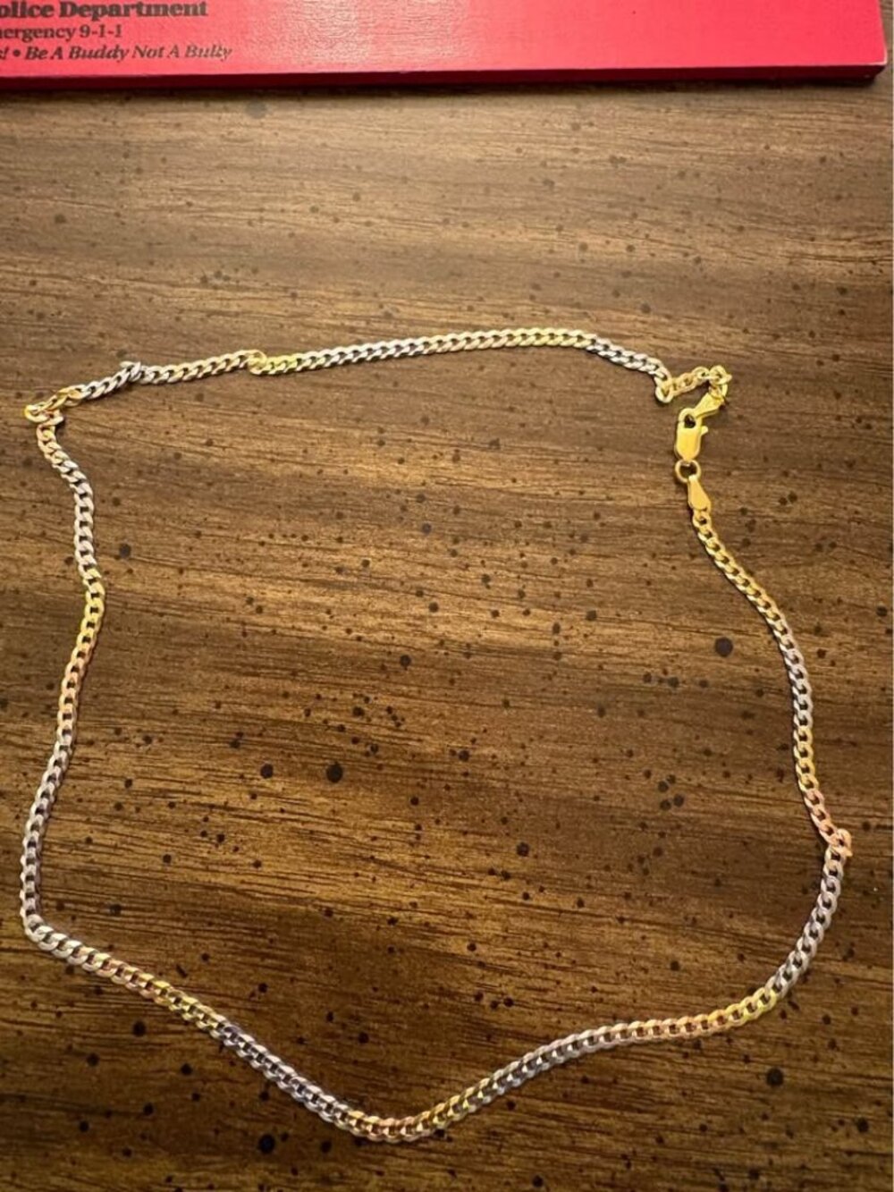 Tri-Color Silver 925 Curb Chain Necklace, 18 Inch, 2.9mm, 5.3 grams